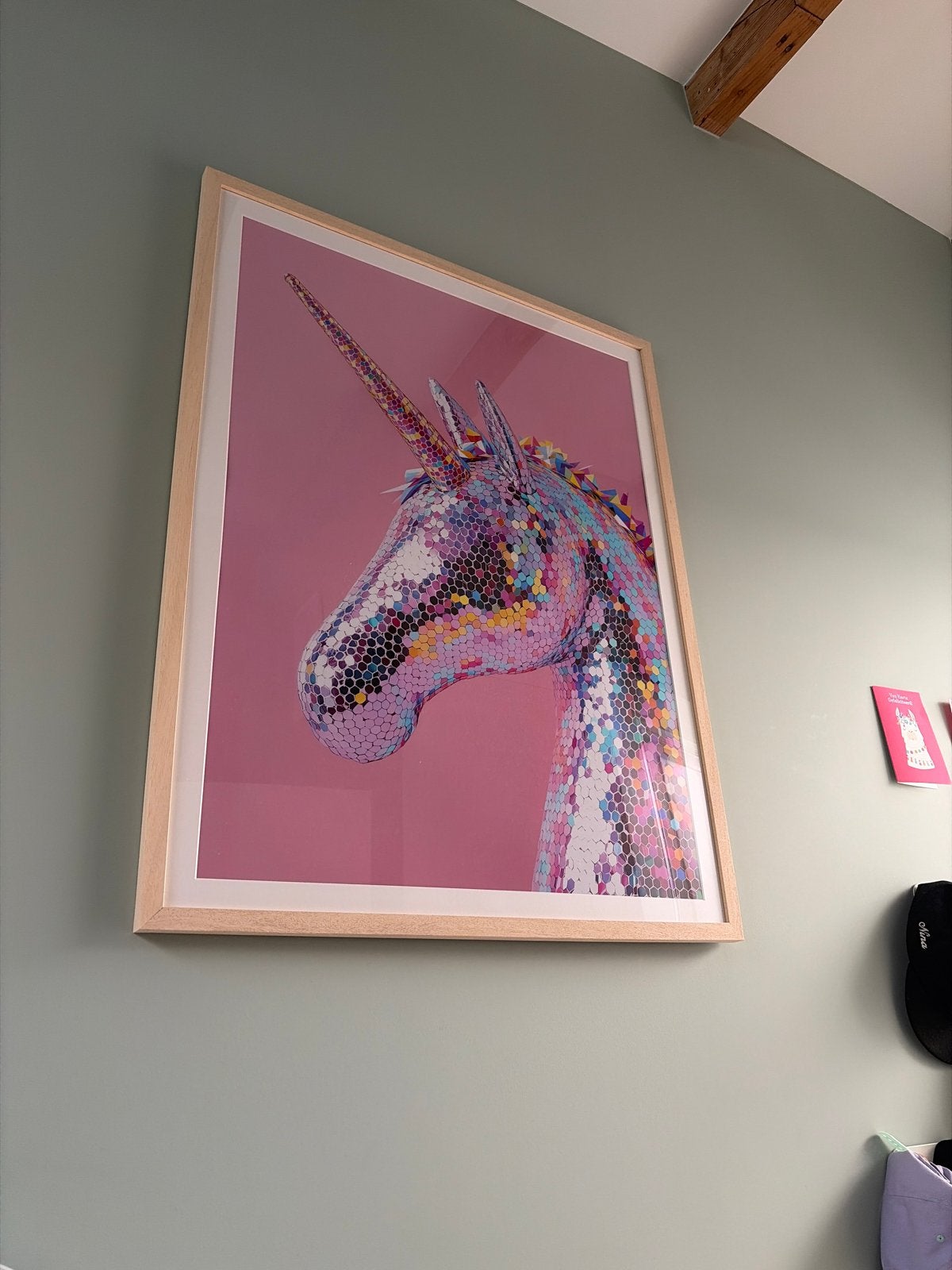 Unicorn Poster in Beuken Lijst - 60x90 cm, Gebruikt, Ophalen of Verzenden, Foto of Poster, 75 – 100