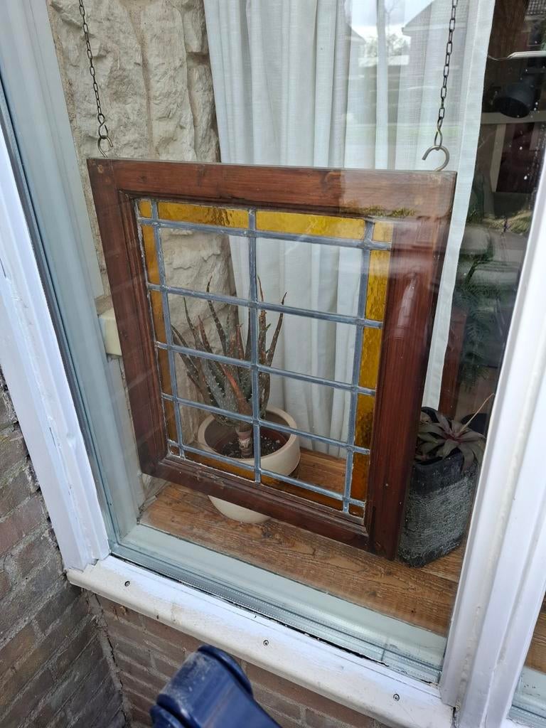 Oude glas in lood ramen, Doe-het-zelf en Verbouw, Glas en Ramen, Ophalen, Gevelraam of Ruit, Gebruikt, Minder dan 80 cm