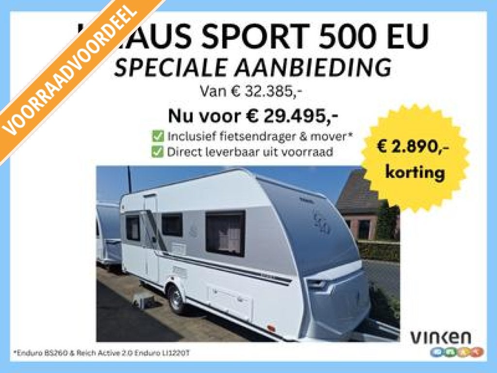 Knaus Sport 500 EU INCL MOVER EN FIETSDRAGER, Rondzit, Bedrijf, 5 tot 6 meter, Knaus