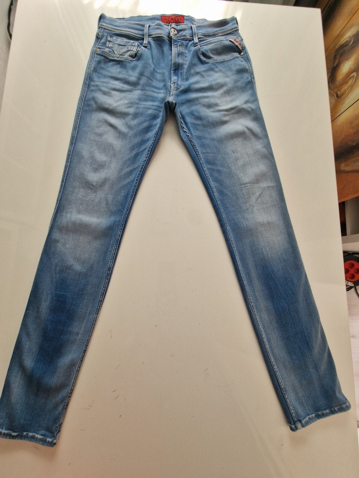 ZGAN LICHTE REPLAY ANBASS SLIM SKINNY HYPERFLEX STRETCH32/32, Blauw, W32 (confectie 46) of kleiner, Ophalen of Verzenden, Zo goed als nieuw