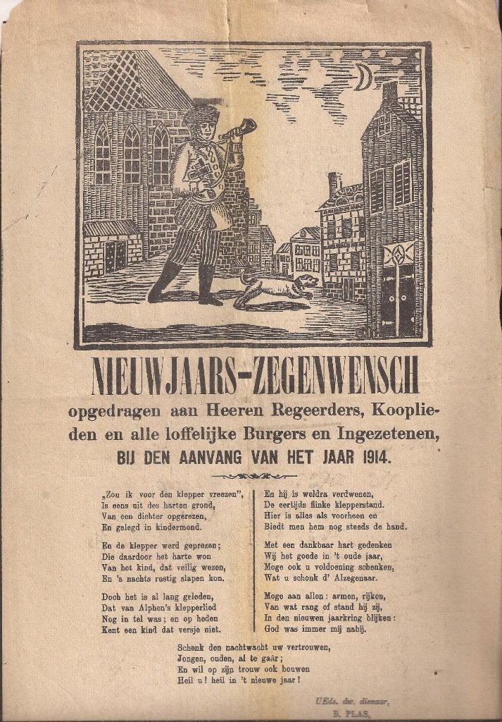 Dedemsvaart Nieuwjaars-Zegenwensch 1914, Antiek en Kunst, Kunst | Etsen en Gravures, Ophalen of Verzenden, 20 cm, 32 cm, 1900 - 1949
