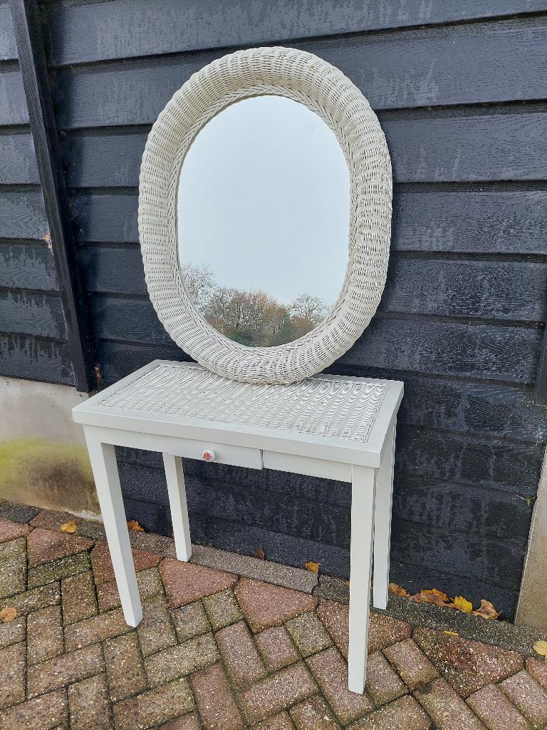rotan kaptafel spiegel sidetable rieten haltafel, Ophalen, 50 tot 100 cm, Zo goed als nieuw, 25 tot 50 cm