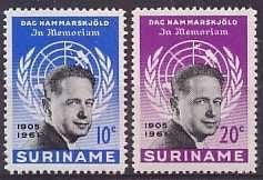 Suriname NVPH nr 376/7 postfris Dag Hammarskjold 1962, Ophalen of Verzenden, Postfris