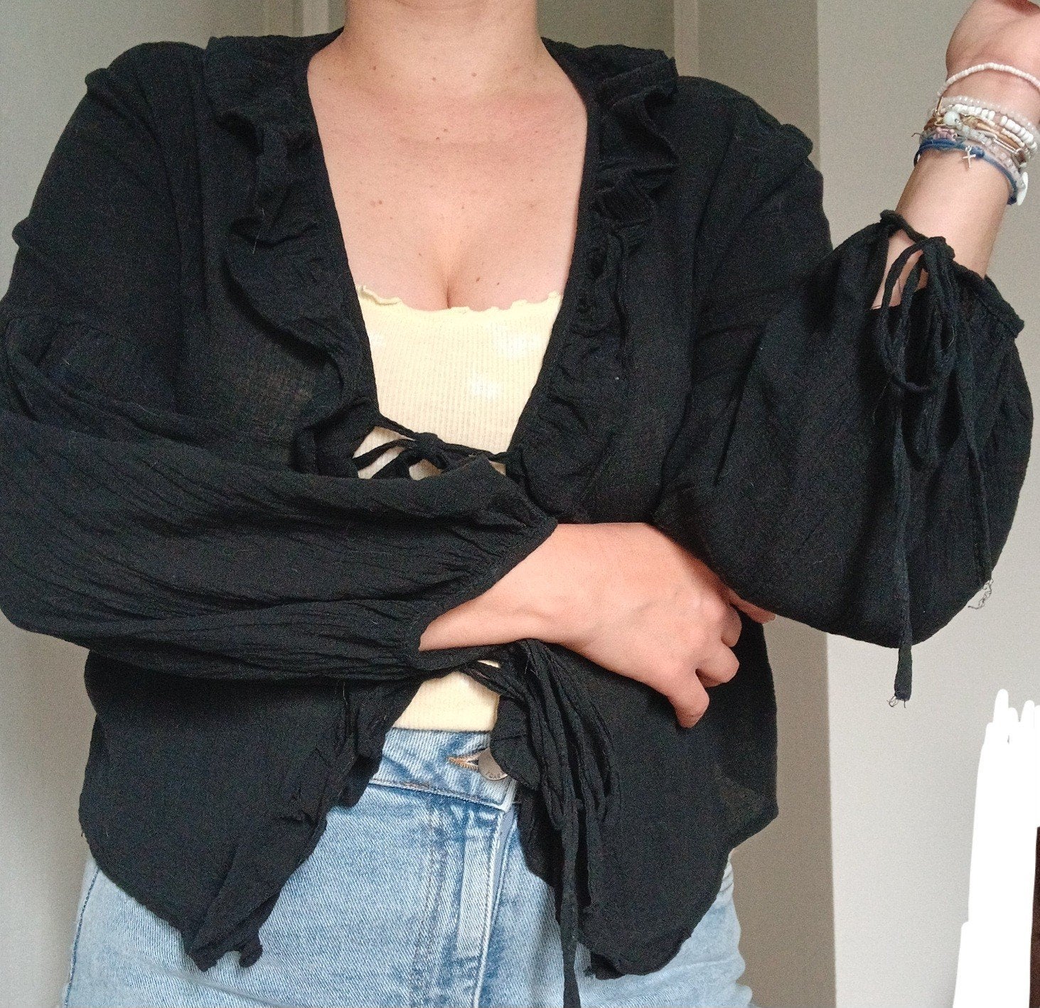 made in italy katoene vest bolero blouse wojde mouwen balloo, Maat 38/40 (M), Made in Italy, Verzenden, Zwart