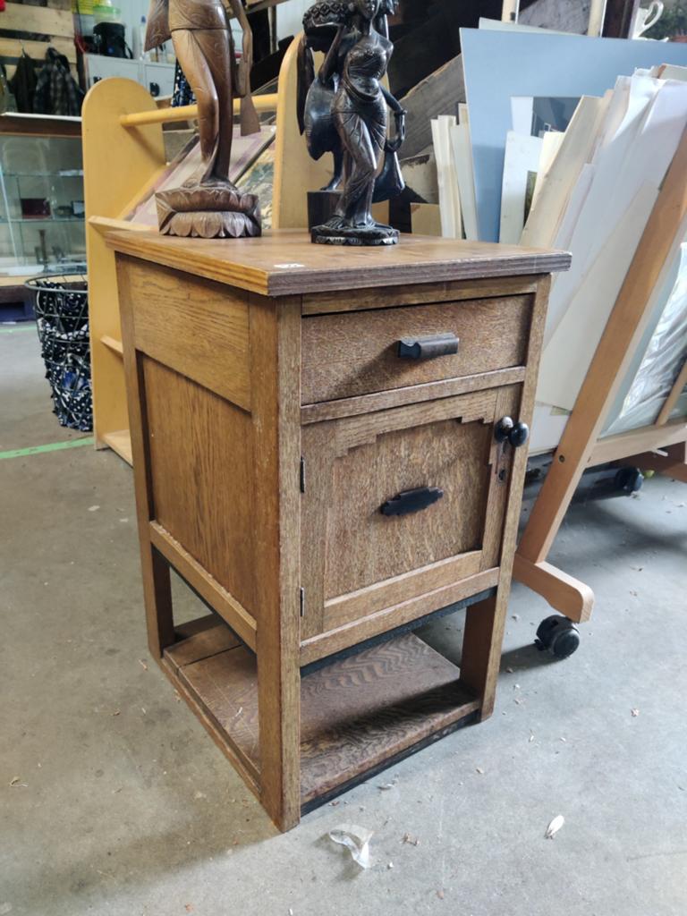 Vintage Art Deco Nachtkastje - Eikenhout, Ophalen