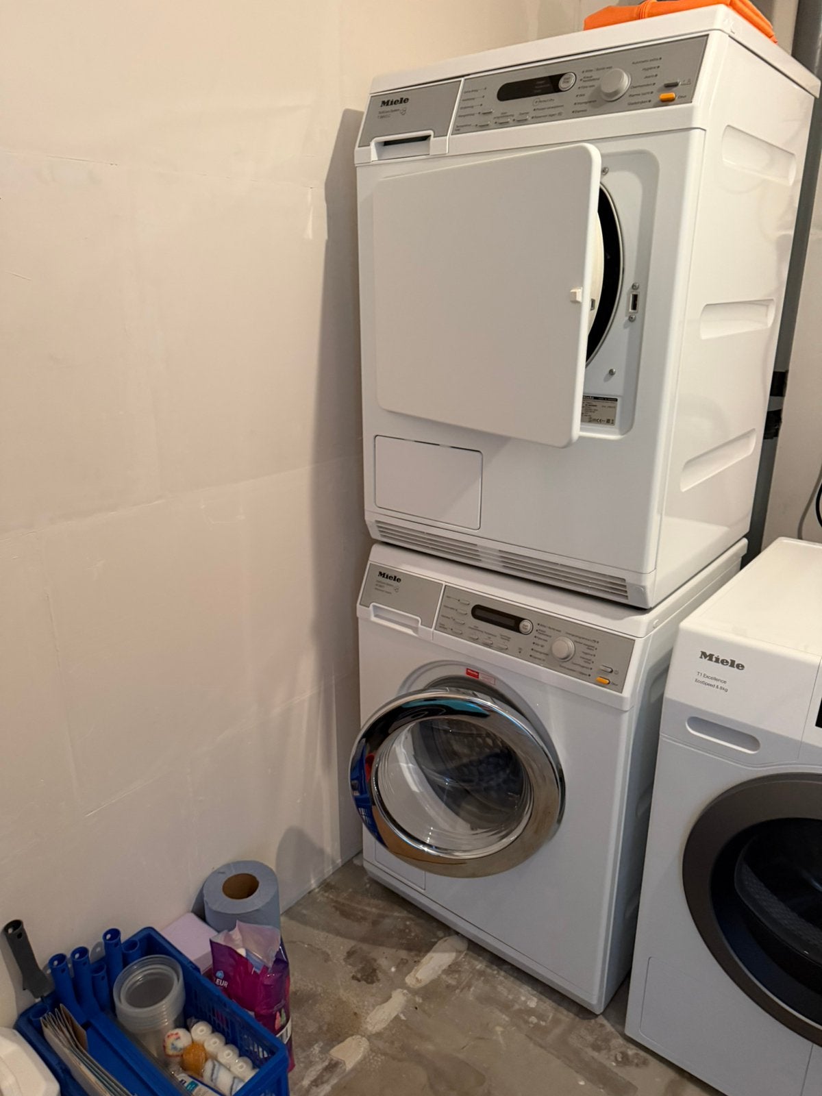 Miele wasmavhine W5847 WPS en Miele dtoger T 8843 C, Ophalen, Zo goed als nieuw, 1200 tot 1600 toeren, 85 tot 90 cm
