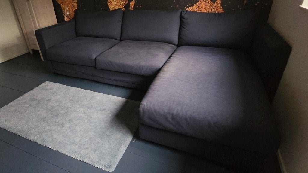 IKEA Vimle 3-zits slaapbank met chaise longue, donkerblauw, Huis en Inrichting, Ophalen, Blauw, Tweepersoons, Zo goed als nieuw