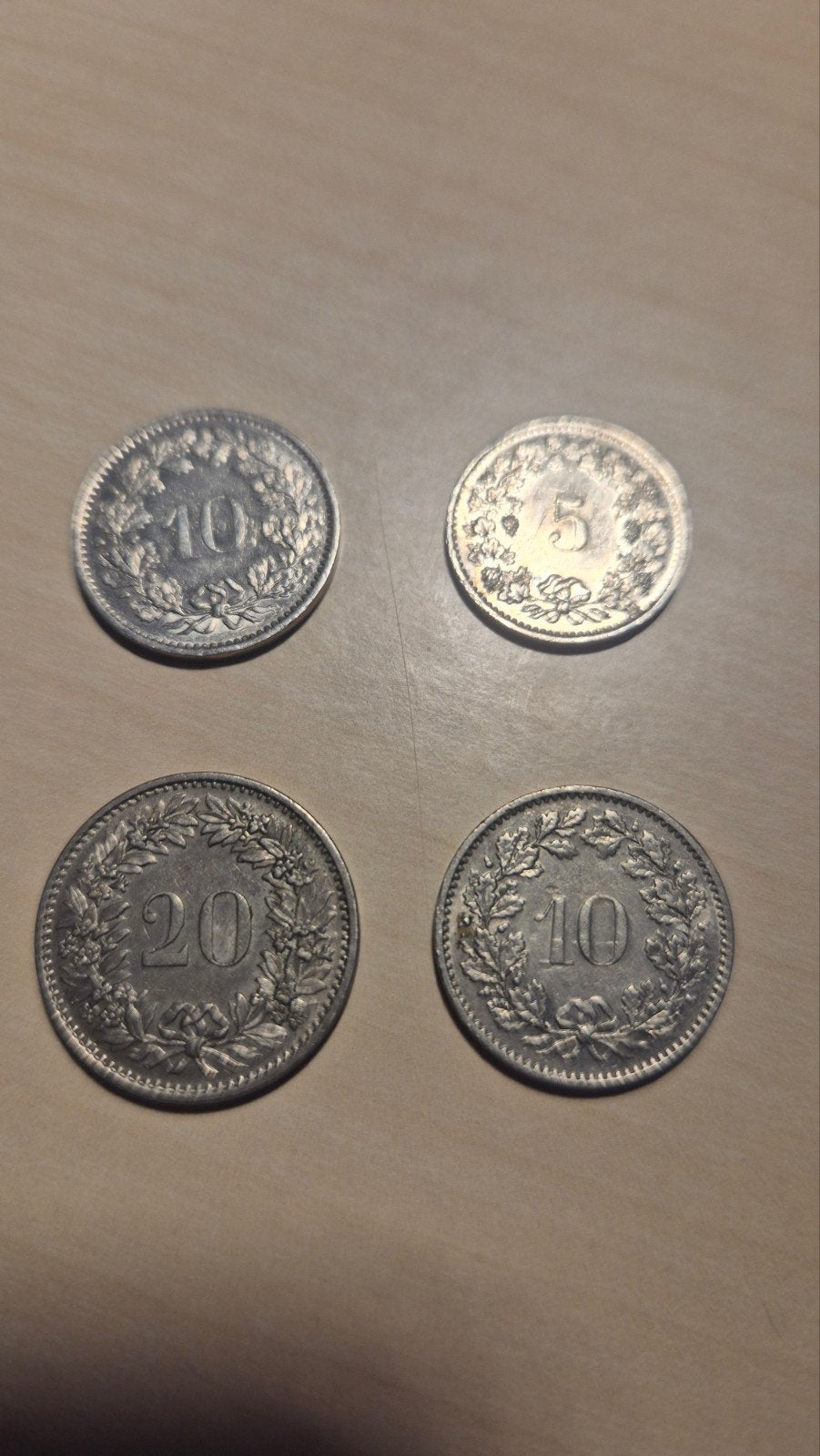 4 Zwitserse munten, diverse jaartallen, Ophalen of Verzenden, Overige landen, Setje