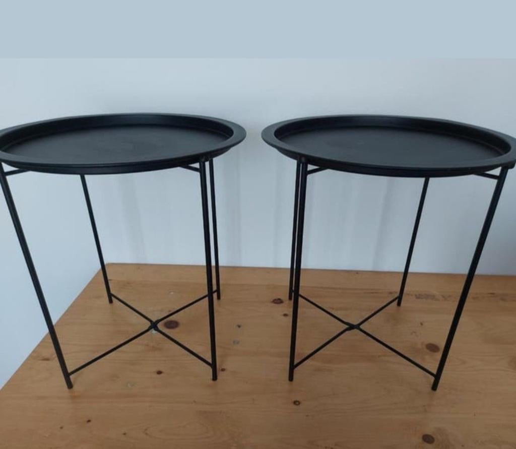 2 zwarte bijzettafels, Huis en Inrichting, Tafels | Bijzettafels, Ophalen of Verzenden, Rond, Minder dan 55 cm, 45 tot 60 cm