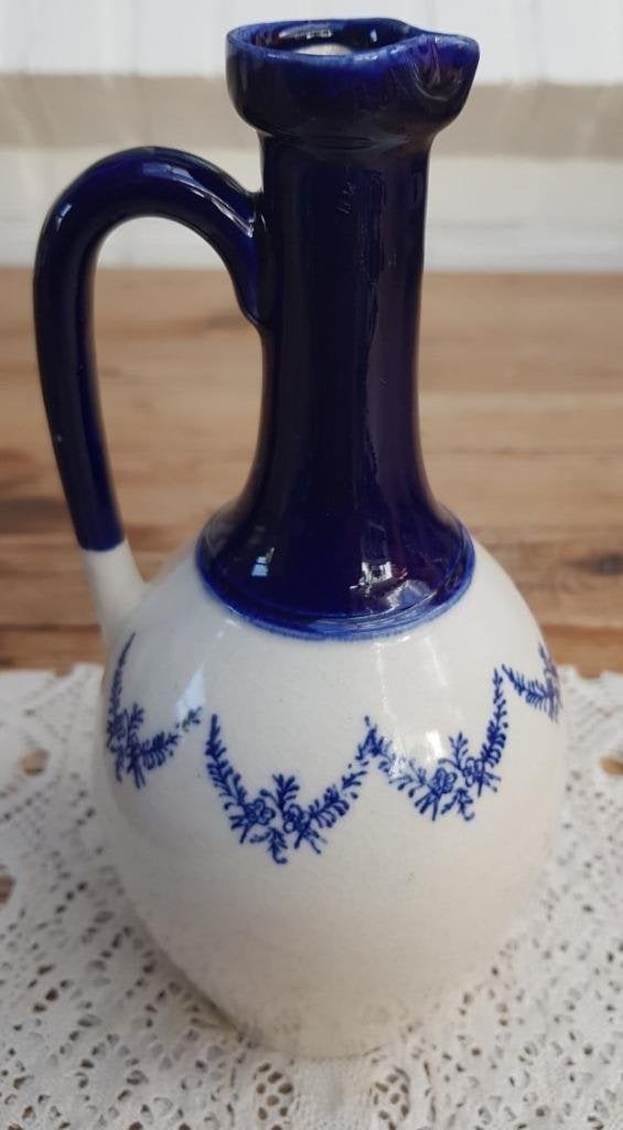 Franse brocante gres kruik met blauwe guirlandes, jaren 50, Antiek en Kunst, Ophalen of Verzenden