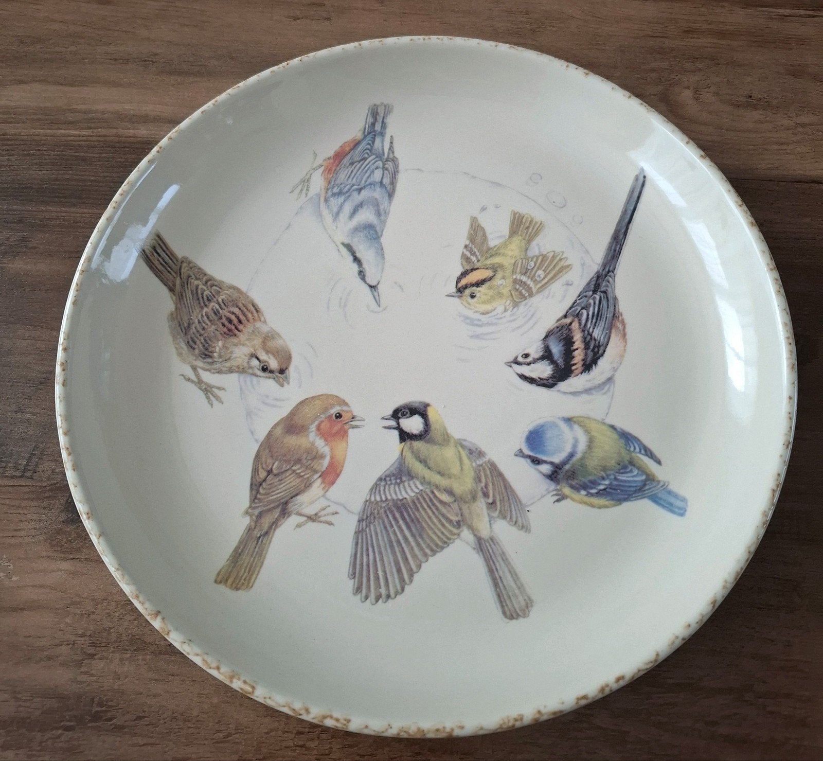 Decoratieve schaal met vogelprint, Gebruikt, Porselein of Keramiek, Schaal, Rond