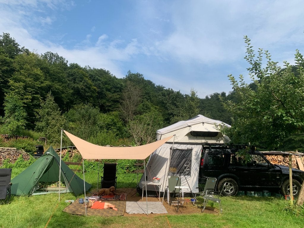 Campwerk daktent 2-persoons + voortent + verlengde ladder, Ophalen, Gebruikt, Tot en met 2