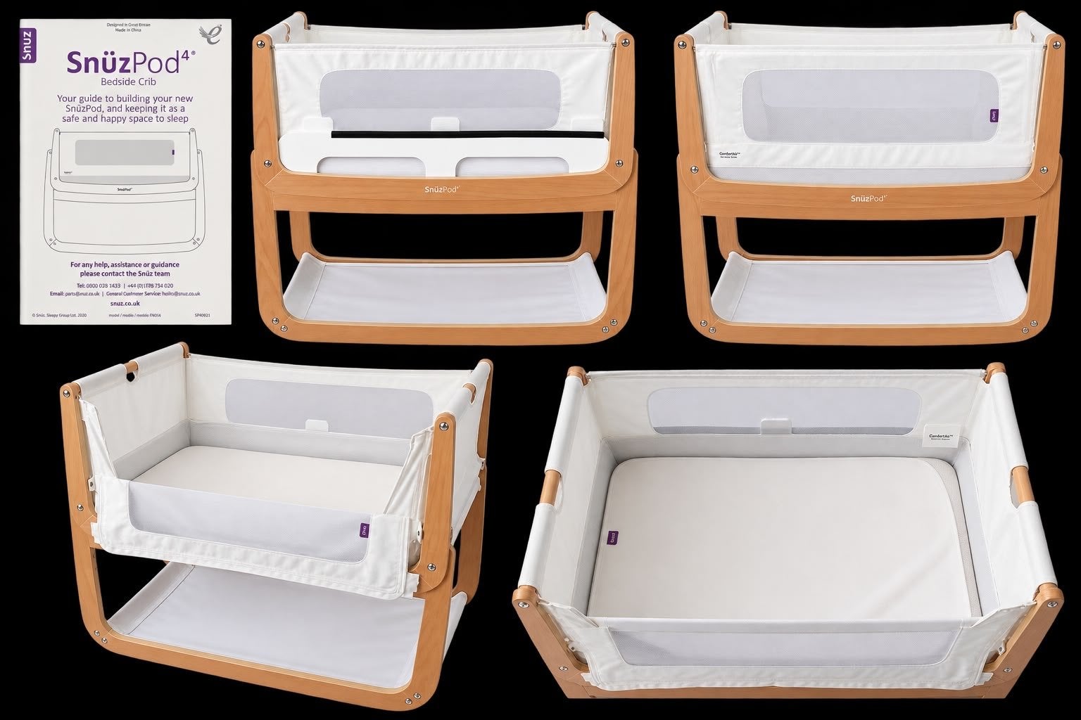 SnüzPod4 Bedside Crib - incl. Matras beschermer ZGAN, Ophalen, Zo goed als nieuw, Wieg