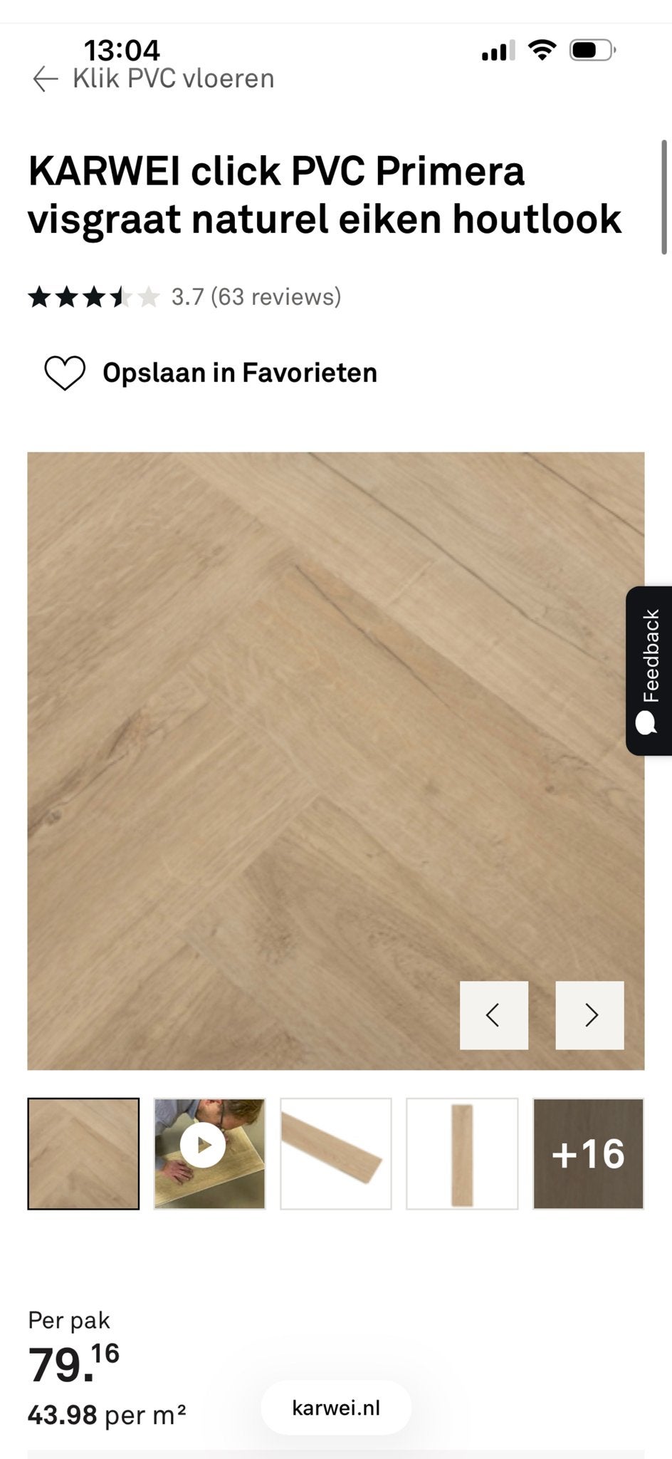 50 m2 KARWEI click PVC Primera visgraat eiken houtlook, Ophalen, Kunststof, 50 tot 150 cm, Overige typen