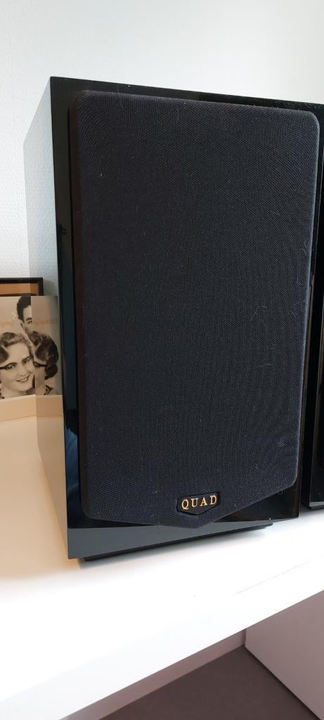 Quad 12L pianolak luidsprekers + standaards, Overige merken, Ophalen of Verzenden, Zo goed als nieuw, 120 watt of meer
