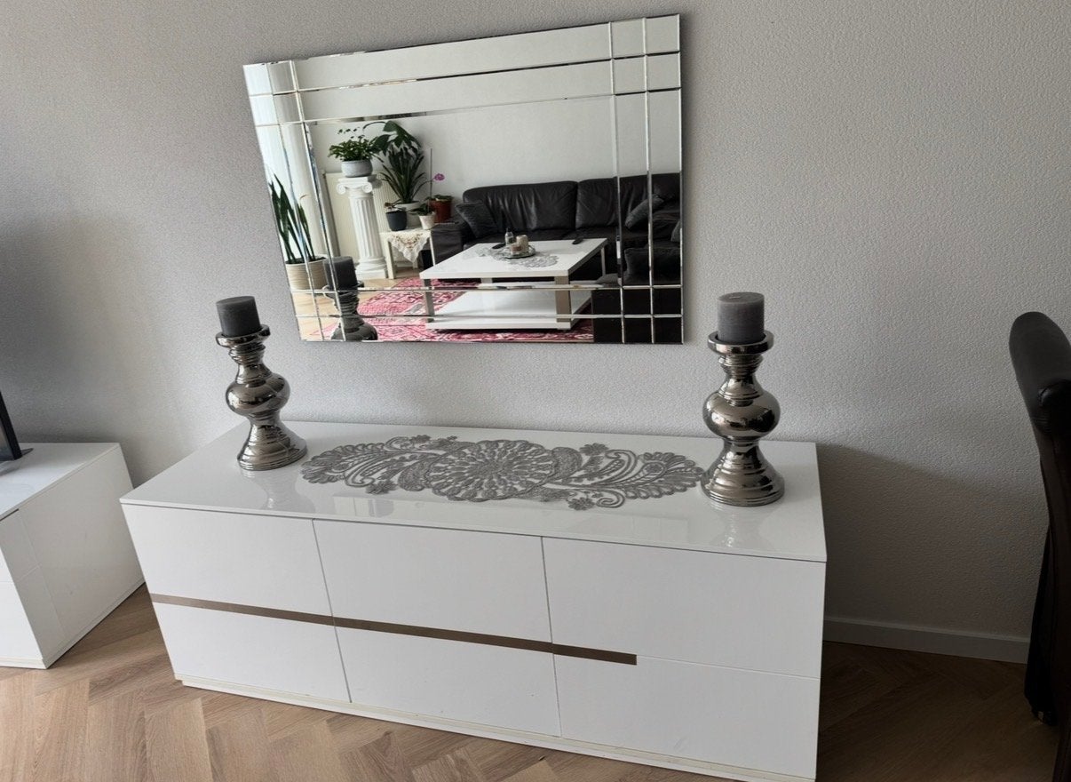 Witte TV-kast, dressoir en spiegel set, Ophalen, Overige materialen, Gebruikt, 150 tot 200 cm
