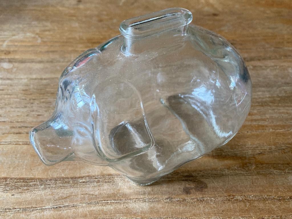 Vintage glazen spaarpot varken, Ophalen of Verzenden, Zo goed als nieuw, Overige materialen, Dier