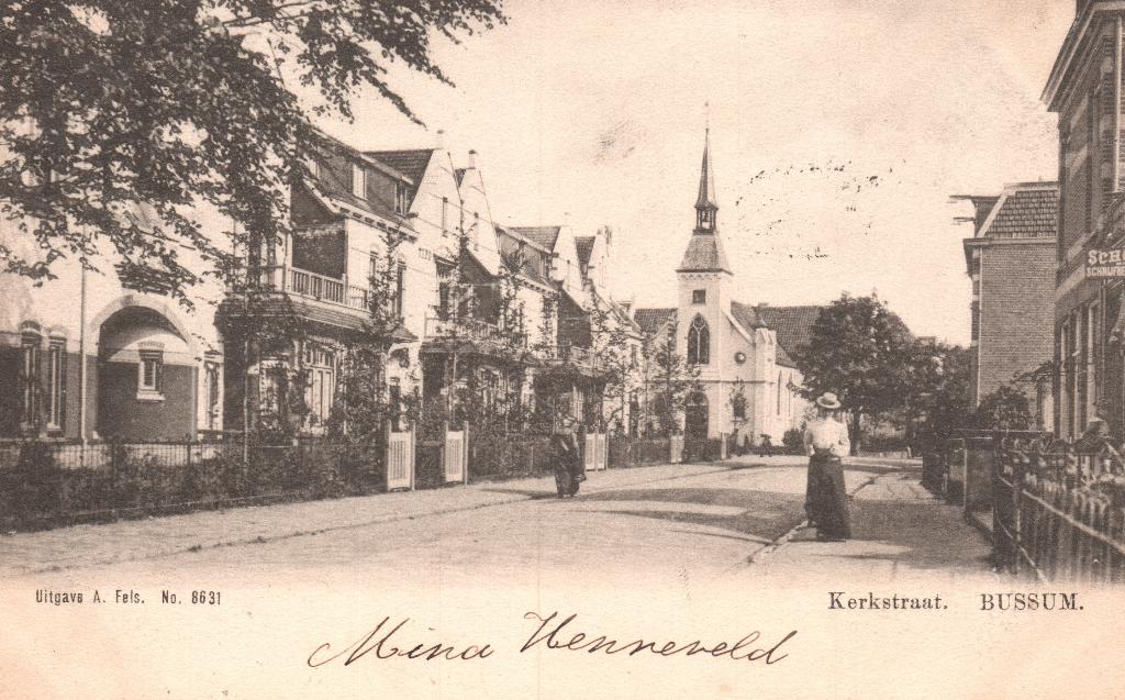 Kerkstraat, Bussum (Rond 1900) 127906, Verzamelen, Ansichtkaarten | Nederland, Ophalen of Verzenden, Voor 1920, Gelopen, Noord-Holland