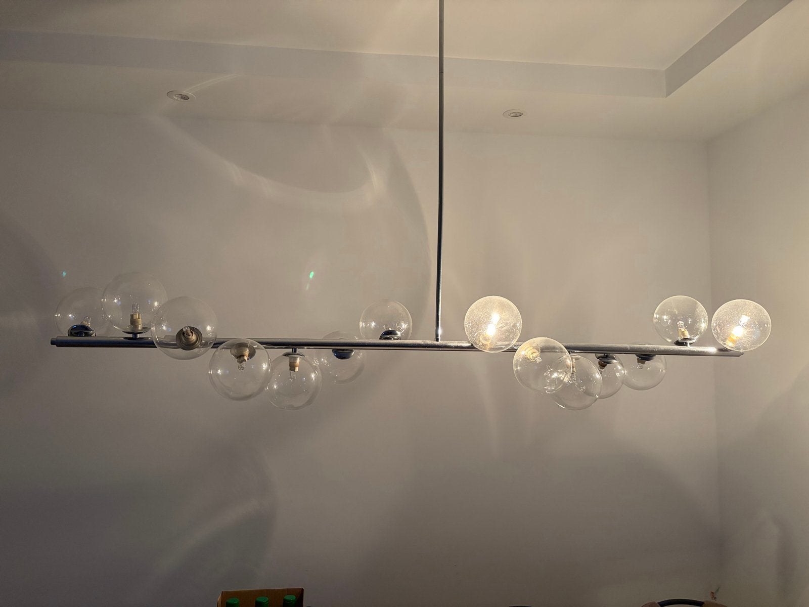 Moderne Hanglamp met Glazen Bollen, Ophalen, Zo goed als nieuw, Glas, E14 (klein)