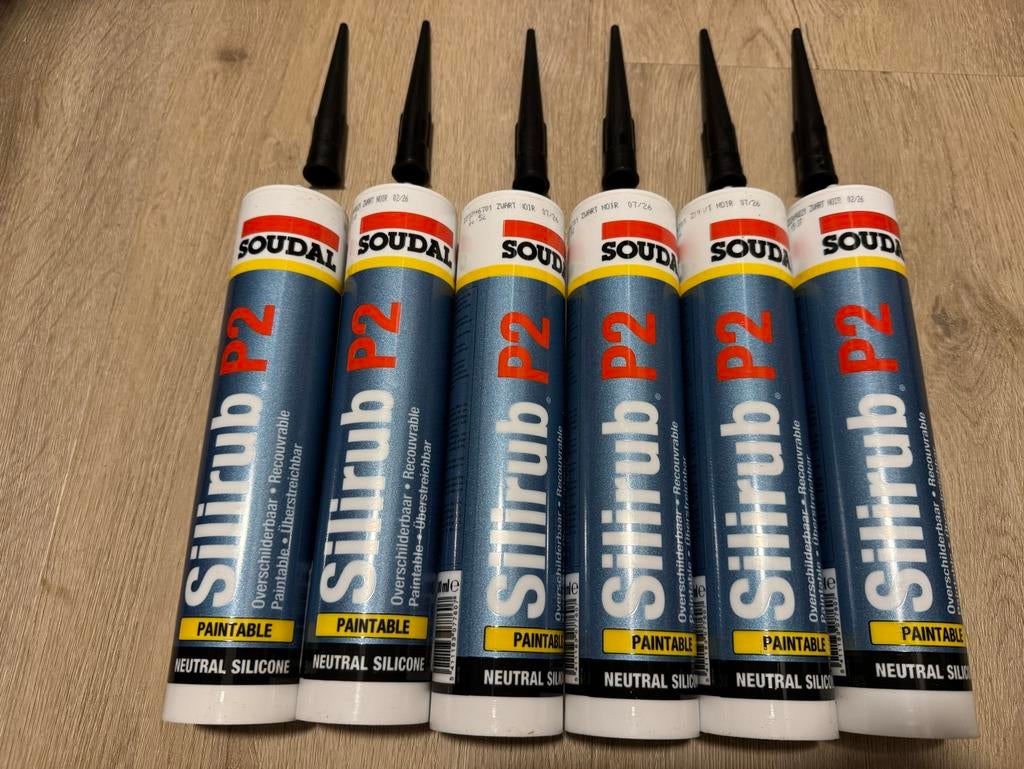 Soudal Silirub P2 Zwart - 6 kokers neutrale silicone, Ophalen, Nieuw, Overige materialen