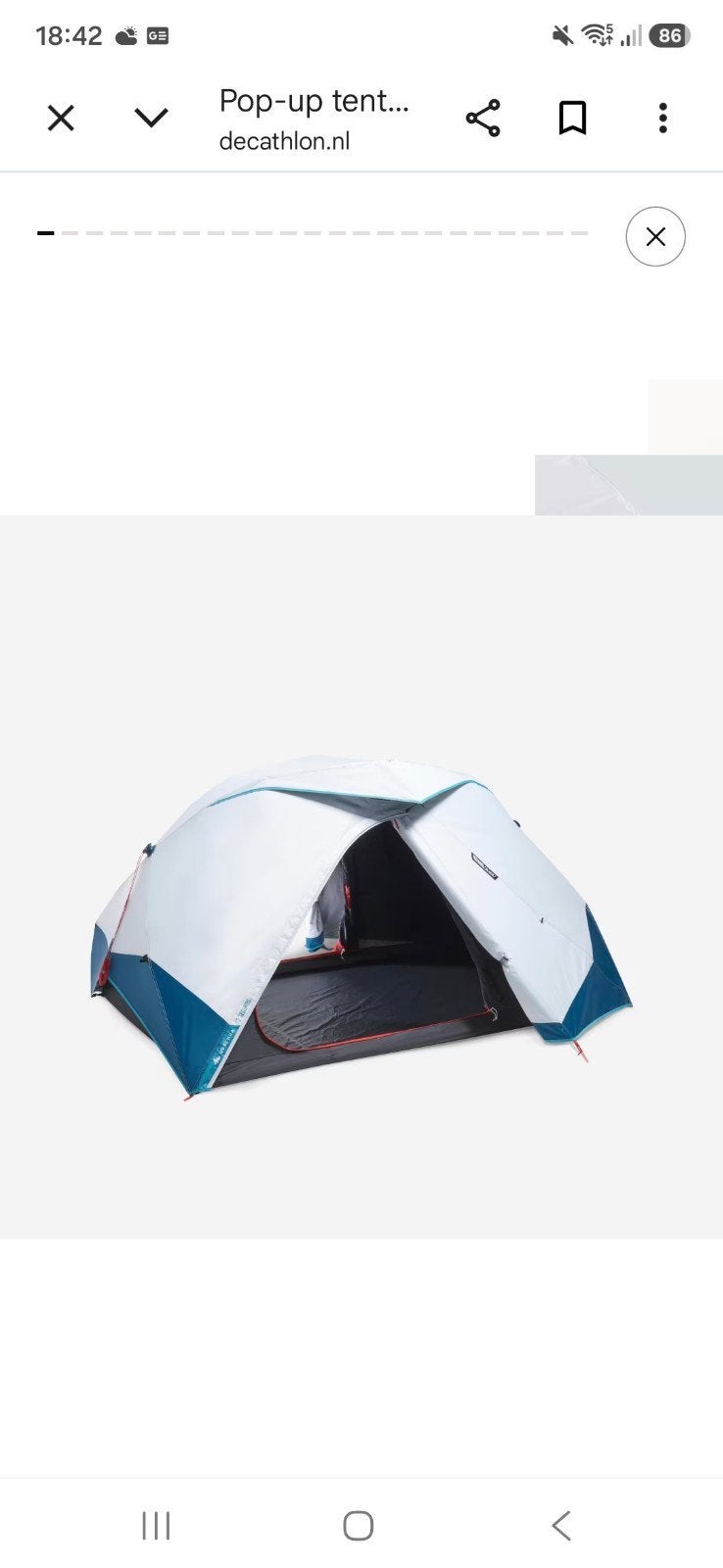 Decathlon Pop-up Tent 2-persoons met Slaapzak en Stretcher, Ophalen of Verzenden, Zo goed als nieuw, Tot en met 2
