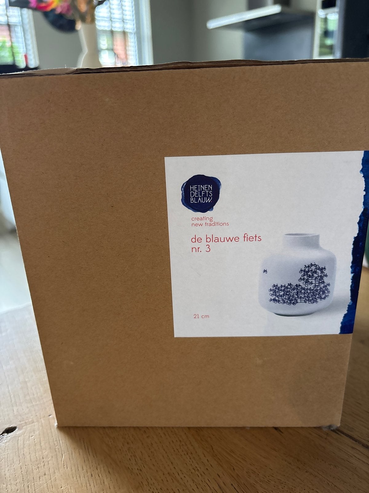 Heinen Delfts Blauw Vaas "De blauwe fiets nr. 3" - Nieuw, Ophalen of Verzenden
