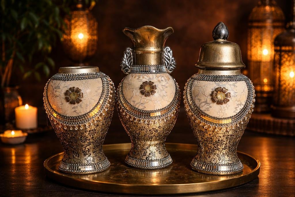 Unieke vazen set met mozaïek en brocante afwerking, Antiek en Kunst, Ophalen
