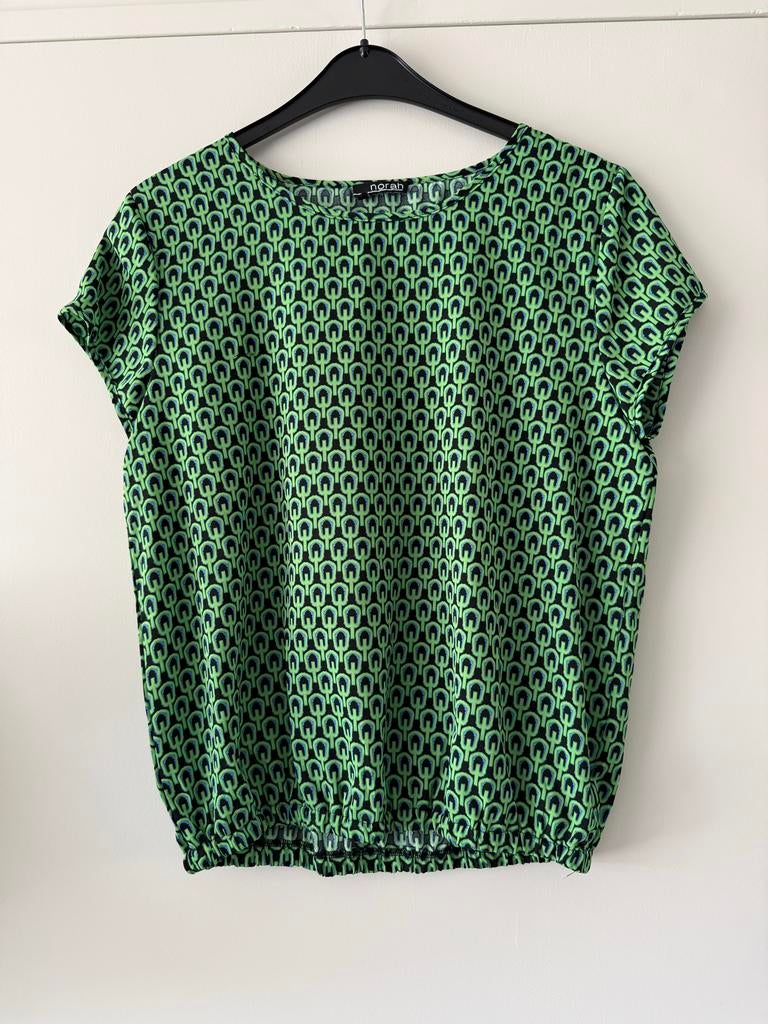 Norah shirt maat 36 - Groen/Zwart/Blauw patroon, Ophalen of Verzenden, Korte mouw, Maat 36 (S), Gedragen