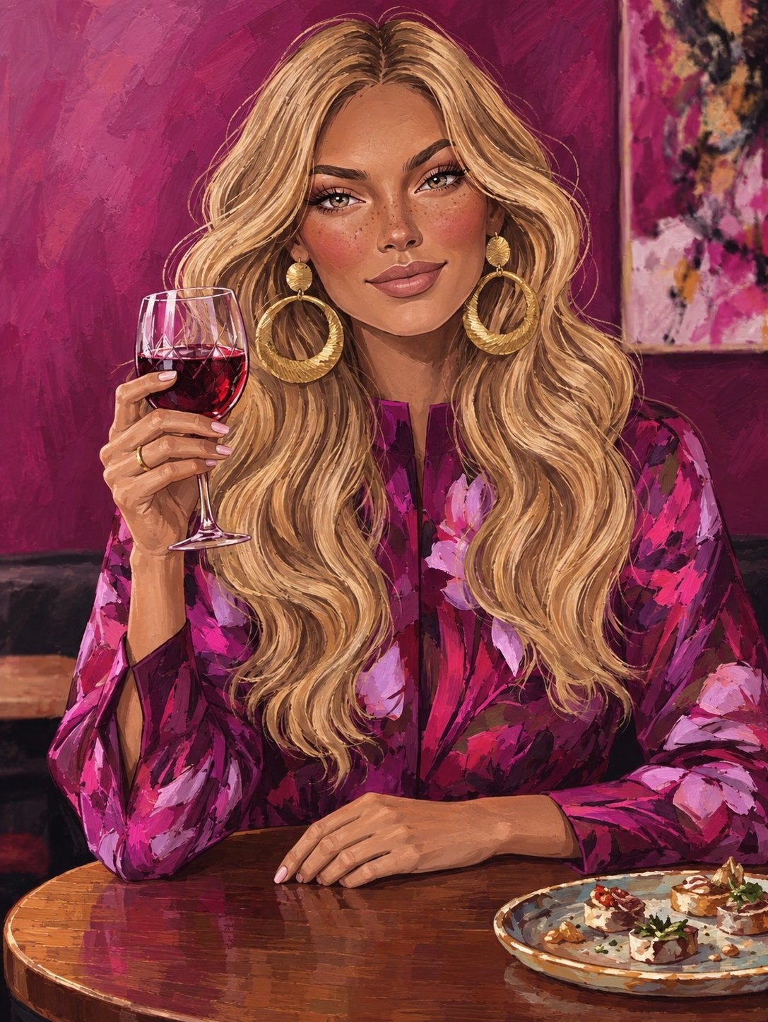Set van 2 Vrouwen met Wijn en Hapjes Canvas Prints, Antiek en Kunst, Ophalen of Verzenden