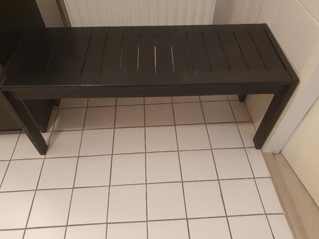 Zwart houten bankje voor in hal, Ophalen, Gebruikt, Minder dan 75 cm, 150 tot 200 cm