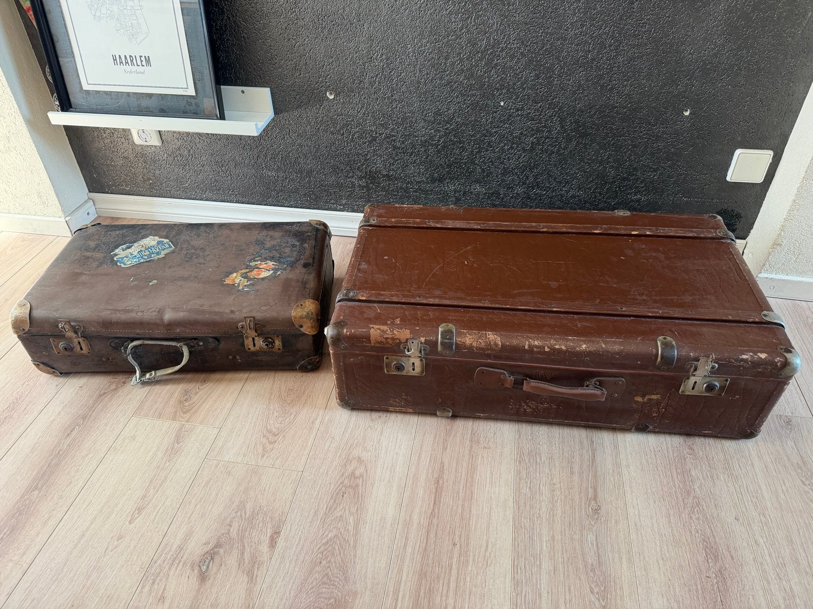 Vintage Koffers - Set van 2 Antieke Reiskoffers, Overige materialen, Gebruikt, Slot, Ophalen of Verzenden