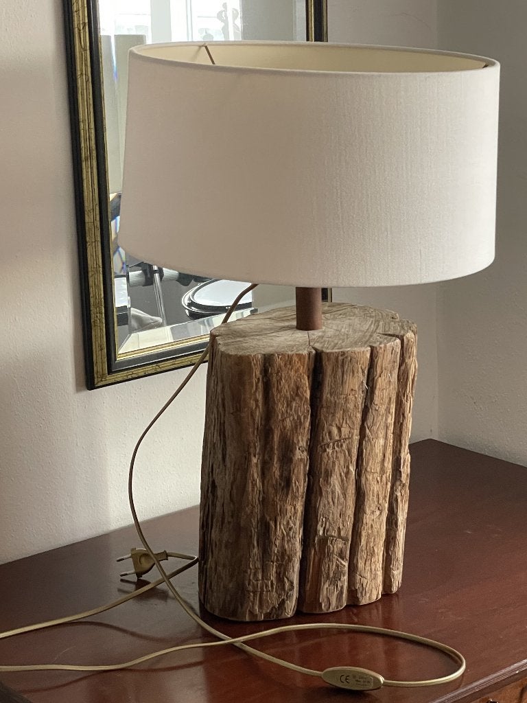 Tafellamp met boomstamvoet:, Ophalen, Overige typen, Vintage, 60 cm