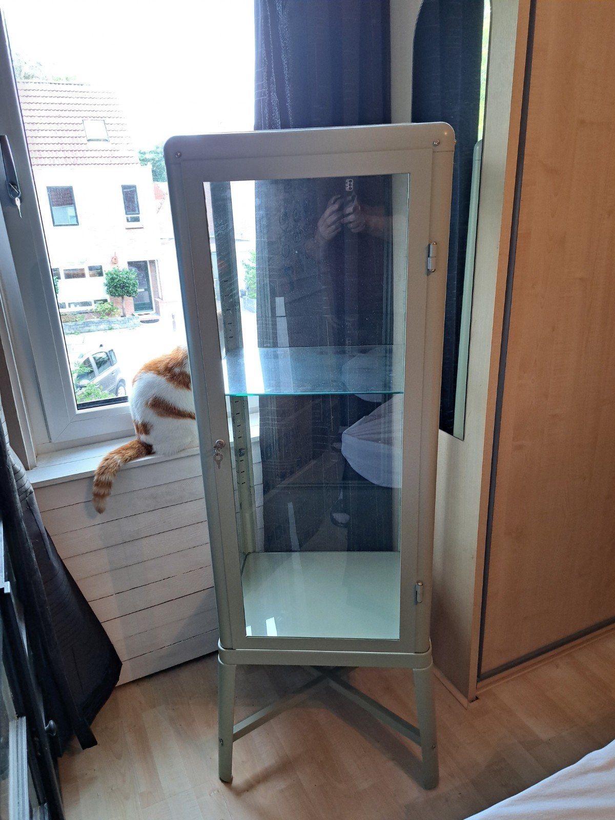 IKEA FABRIKÖR Vitrinekast, bleek grijsgroen, 57x150 cm, Ophalen, Met deur(en), 100 tot 150 cm, Industrieel, Modern