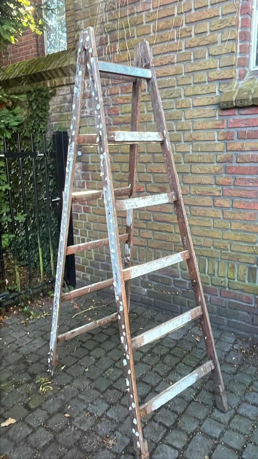 Vintage houten ladder - Decoratieve trap, Ophalen, Gebruikt, Ladder, 2 tot 4 meter