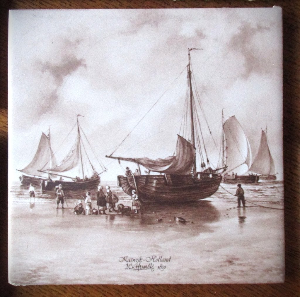 Tegels Humik schilderij afbeeldingen~Sepia~Katwijk~dn Helder, Antiek en Kunst, Ophalen of Verzenden