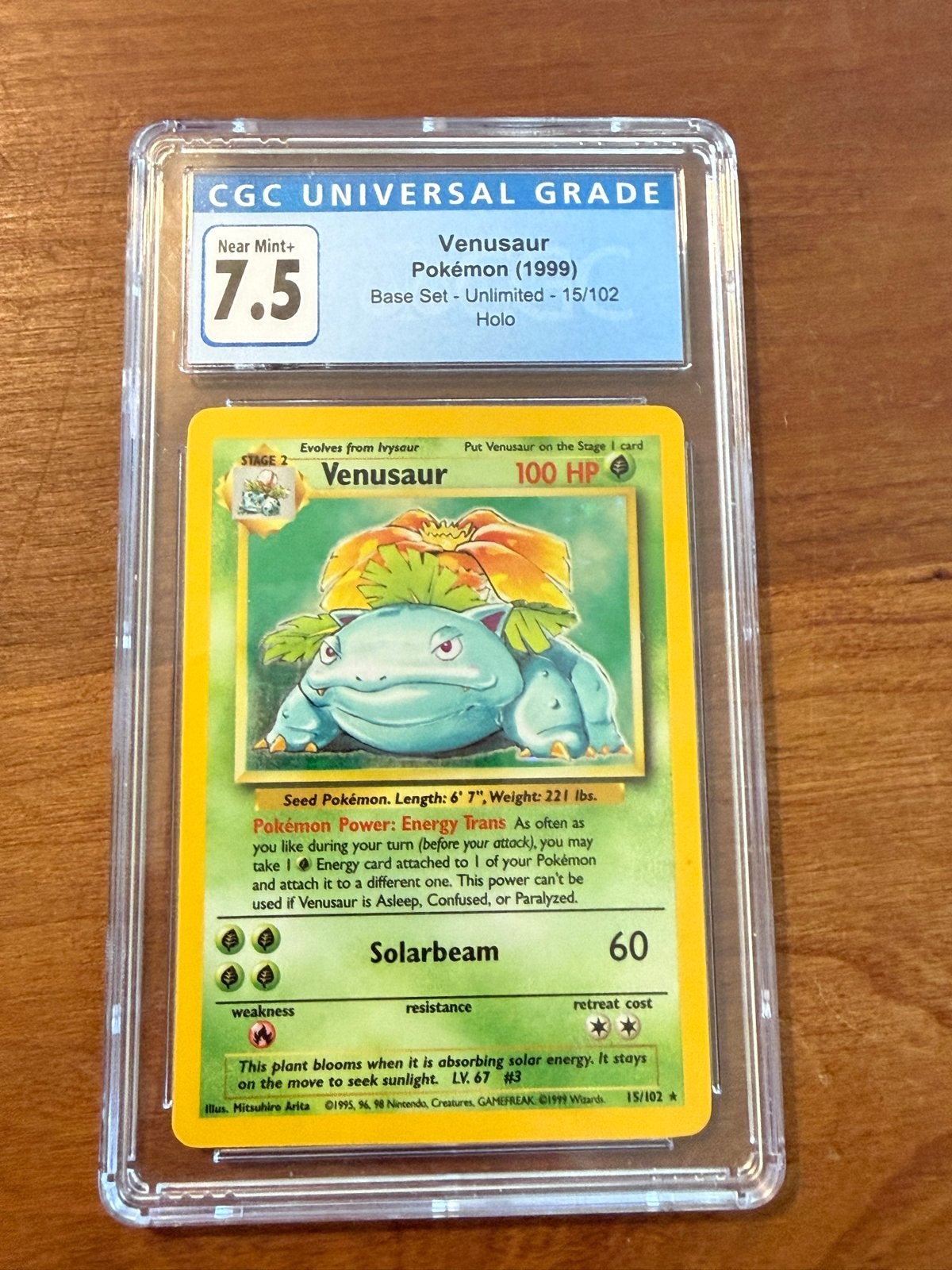 Venusaur Pokémon (1999) Base Set - Unlimited - CGC 7.5, Ophalen, Zo goed als nieuw, Losse kaart, Foil