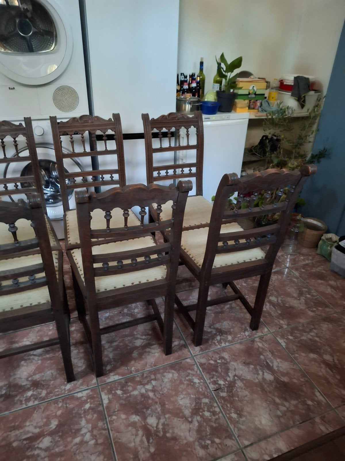 Antieke uitschuifbare eettafel met 6 stoelen, Ophalen