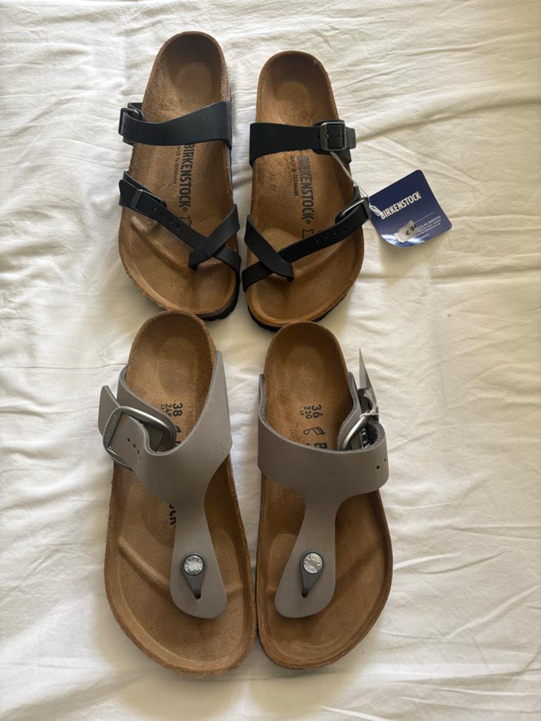 Nieuwe leren Birkenstock sandalen - Onpaar van R38 en L 36, Ophalen, Nieuw, Overige kleuren, Sandalen of Muiltjes
