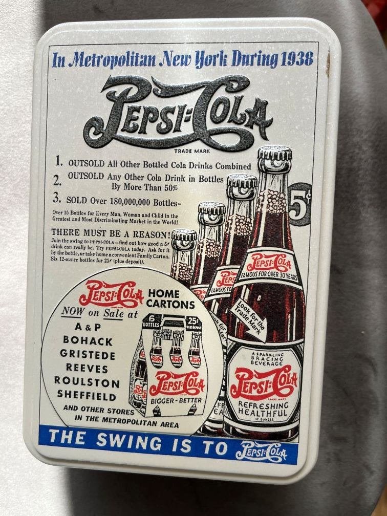Vintage Pepsi-Cola Blik - New York 1938 Reclame, Ophalen of Verzenden, Gebruikt, Gebruiksvoorwerp