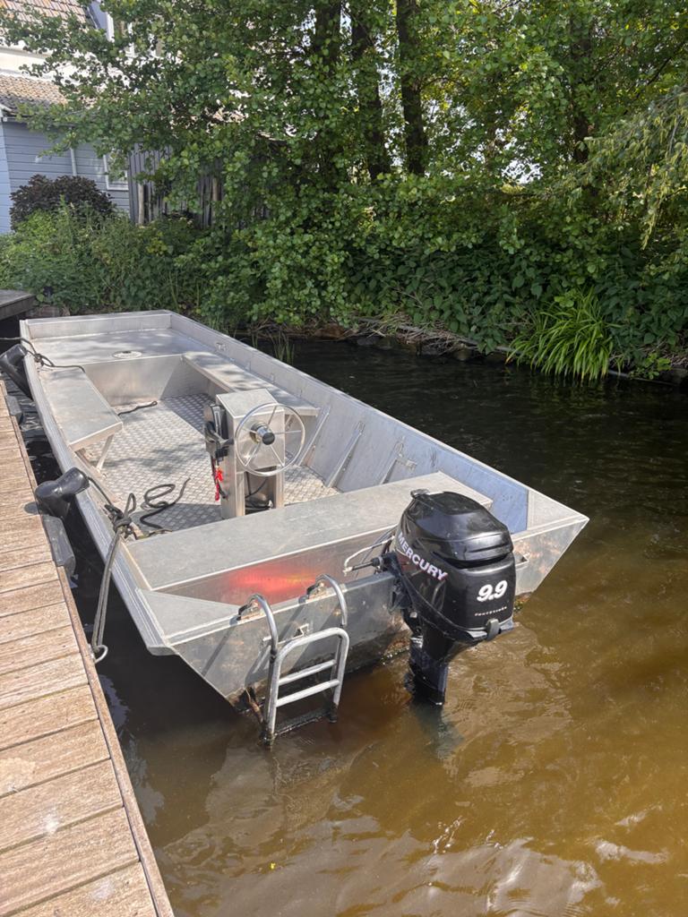 Aluminium motorboot met 9.9pk 4-takt buitenboordmotor, Gebruikt, Buitenboordmotor, Aluminium, Consoleboot