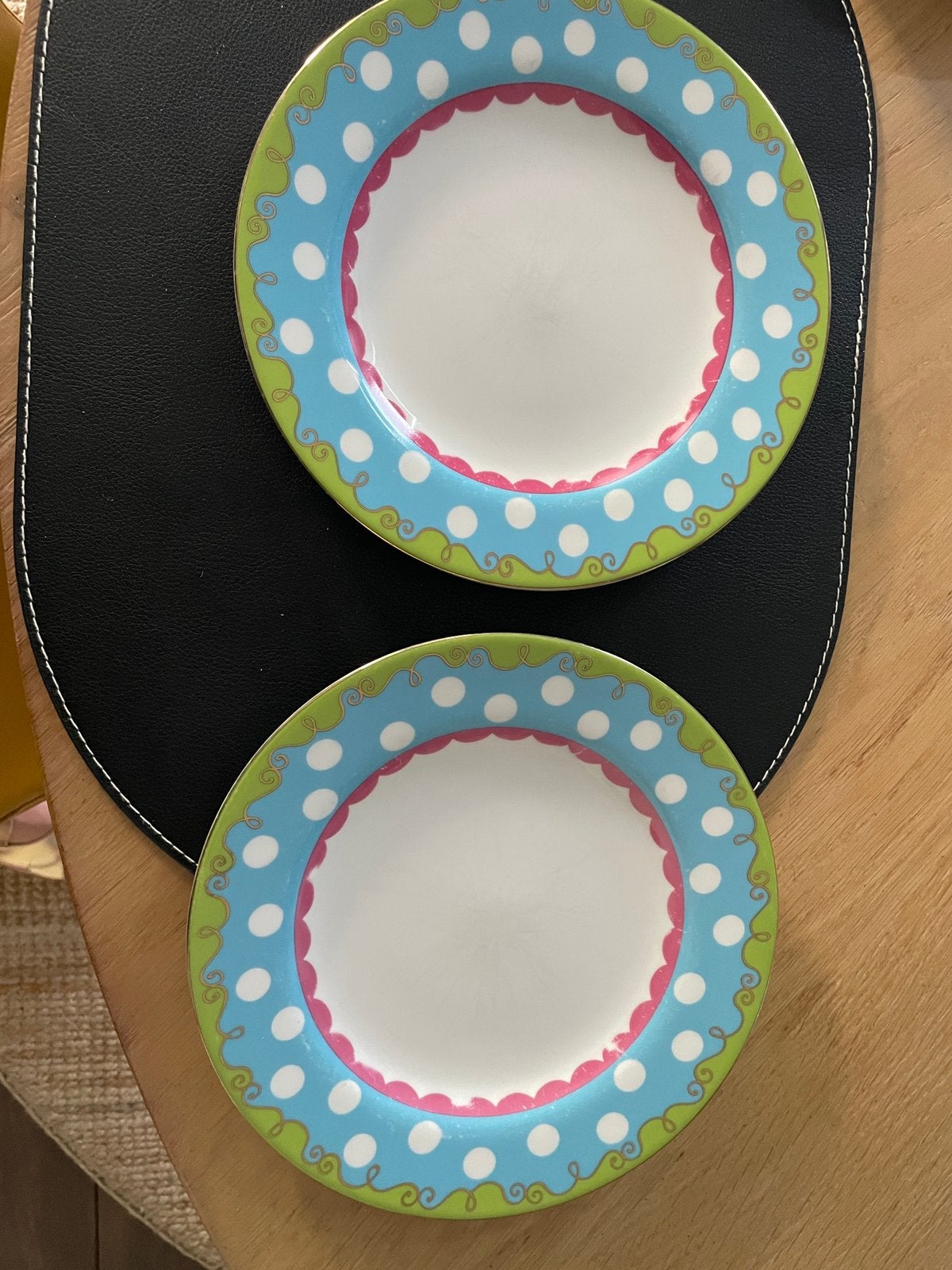 Oilily blauw ontbijt borden licht gebruikt, Ophalen, Zo goed als nieuw, Aardewerk, Overige stijlen