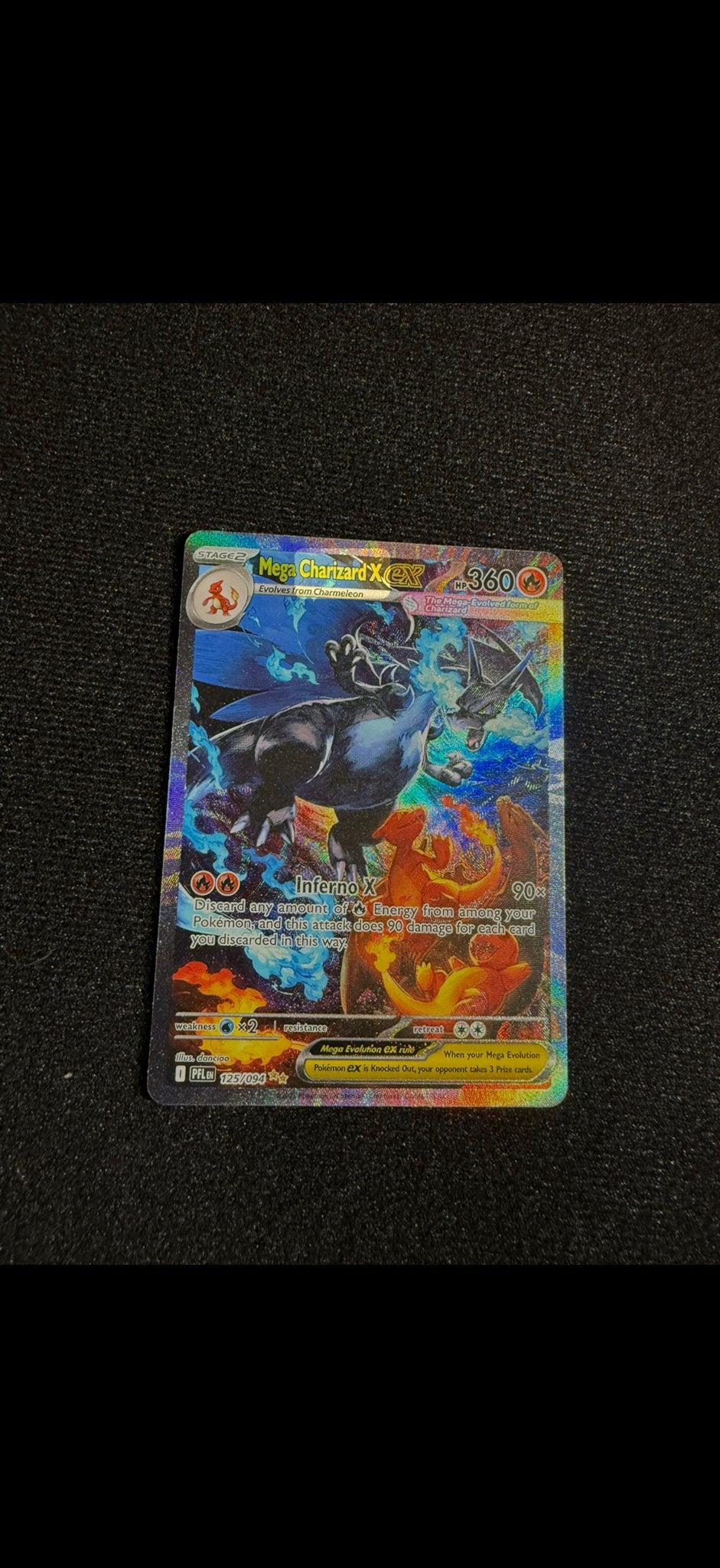 Mega Charizard X EX Pokémon Kaart - Full Art Foil, Ophalen of Verzenden, Zo goed als nieuw, Losse kaart, Foil