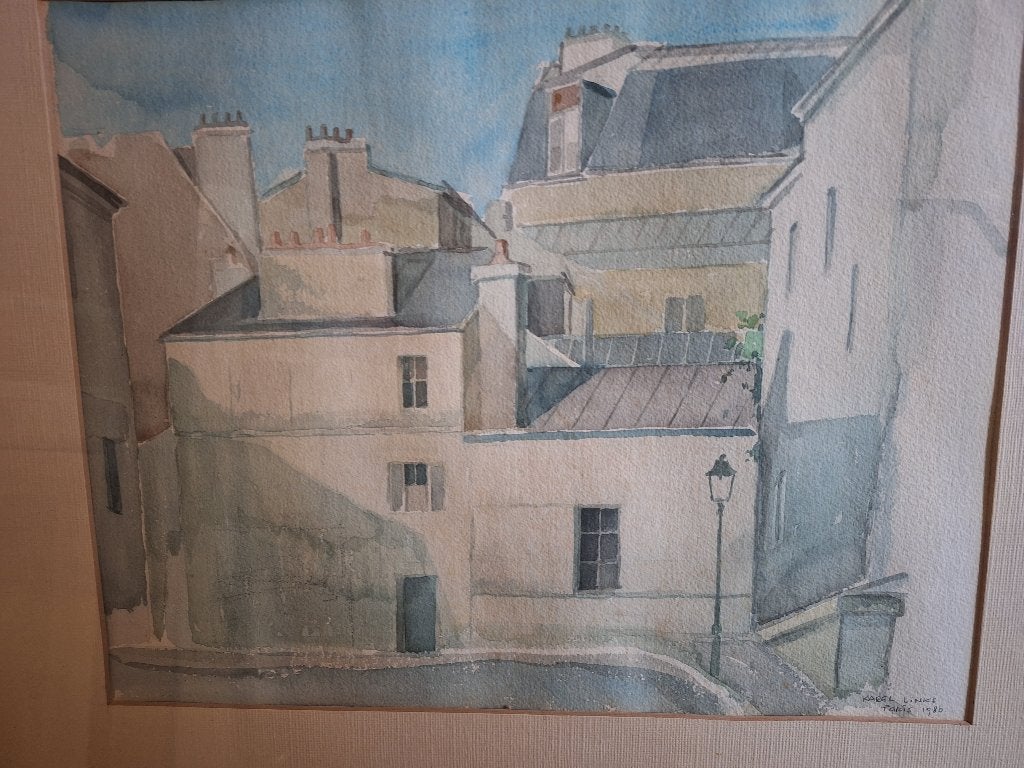 Aquarel, Paneel, Ophalen of Verzenden, Achter glas, Stads- / dorpsgezicht