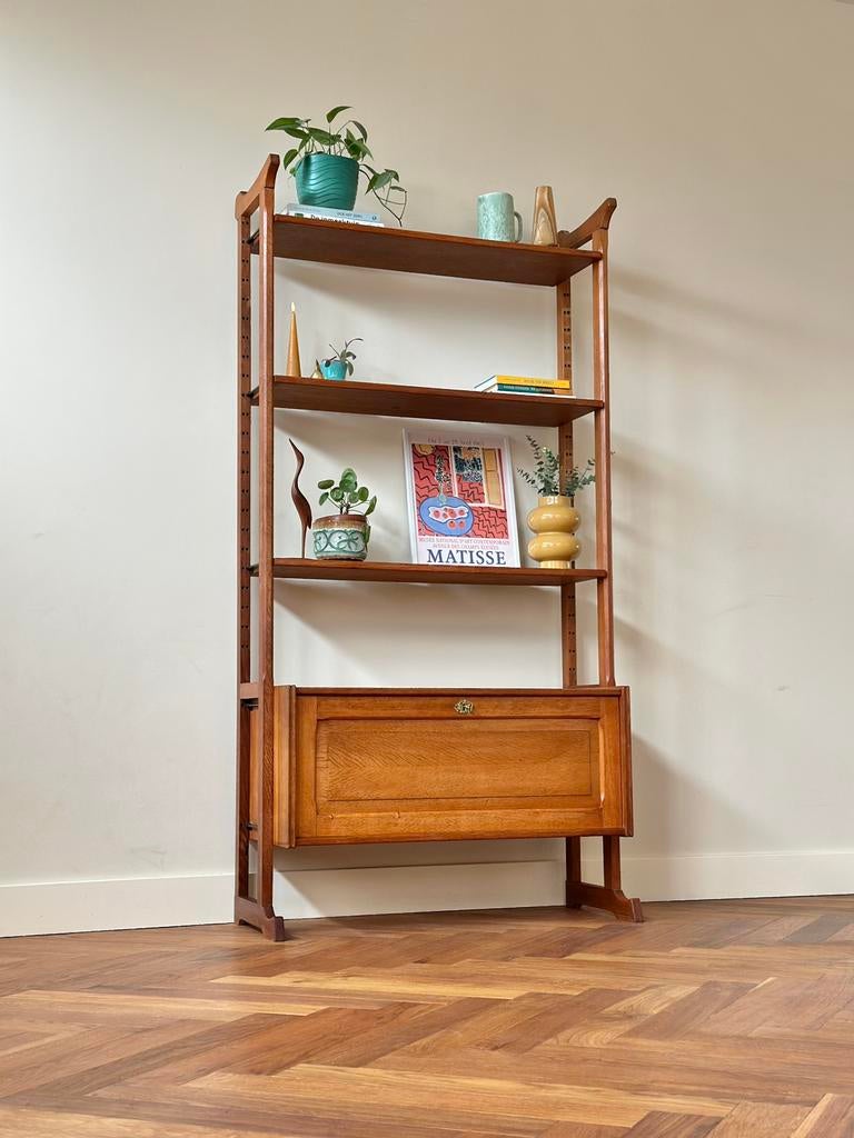 Vintage staand wandmeubel Deens eiken hout jaren 50/60/70, Huis en Inrichting, Kasten | Wandmeubels, Ophalen, Gebruikt, Met deur(en)