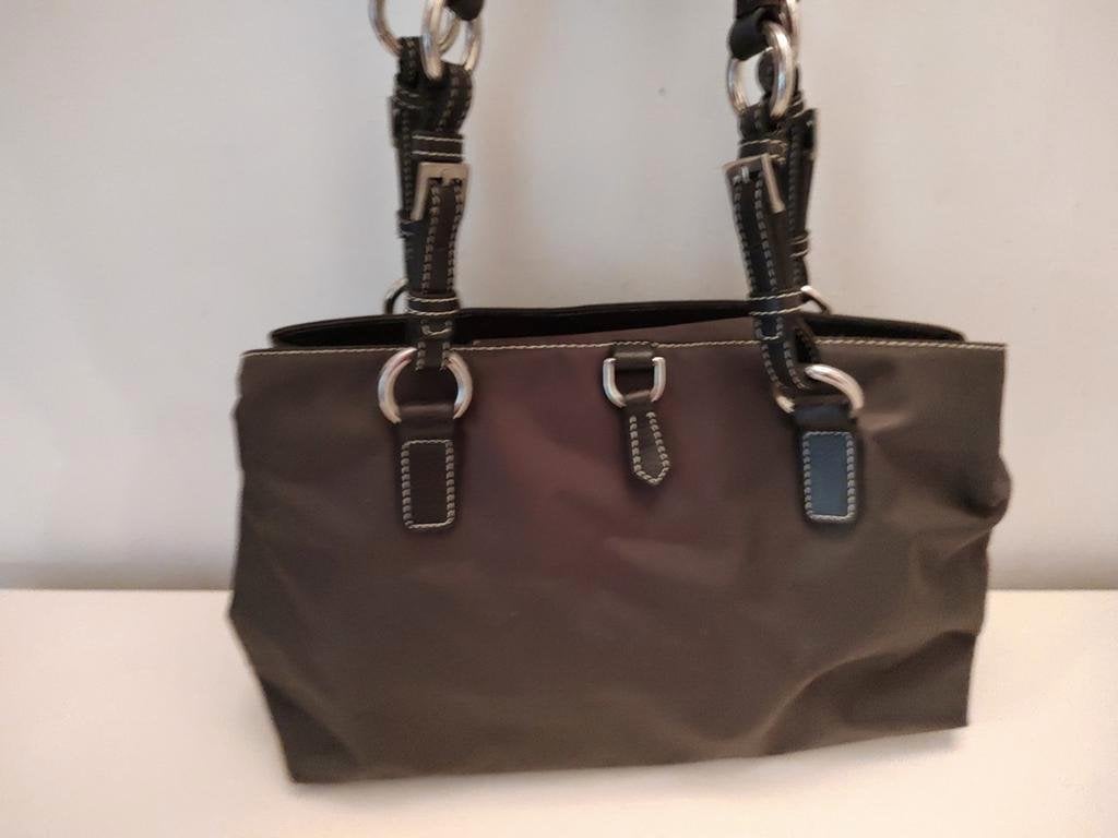 K438 ABRO accessories bruine schoudertas van nylon en PU led, Schoudertasje, -, Ophalen of Verzenden, Zo goed als nieuw