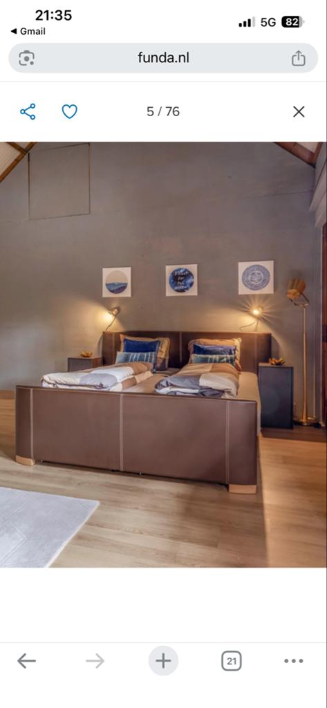 Luxe Tweepersoonsbed van Pullman met Bruin Lederen Bekleding, Ophalen, Overige materialen, Bruin, Tweepersoons
