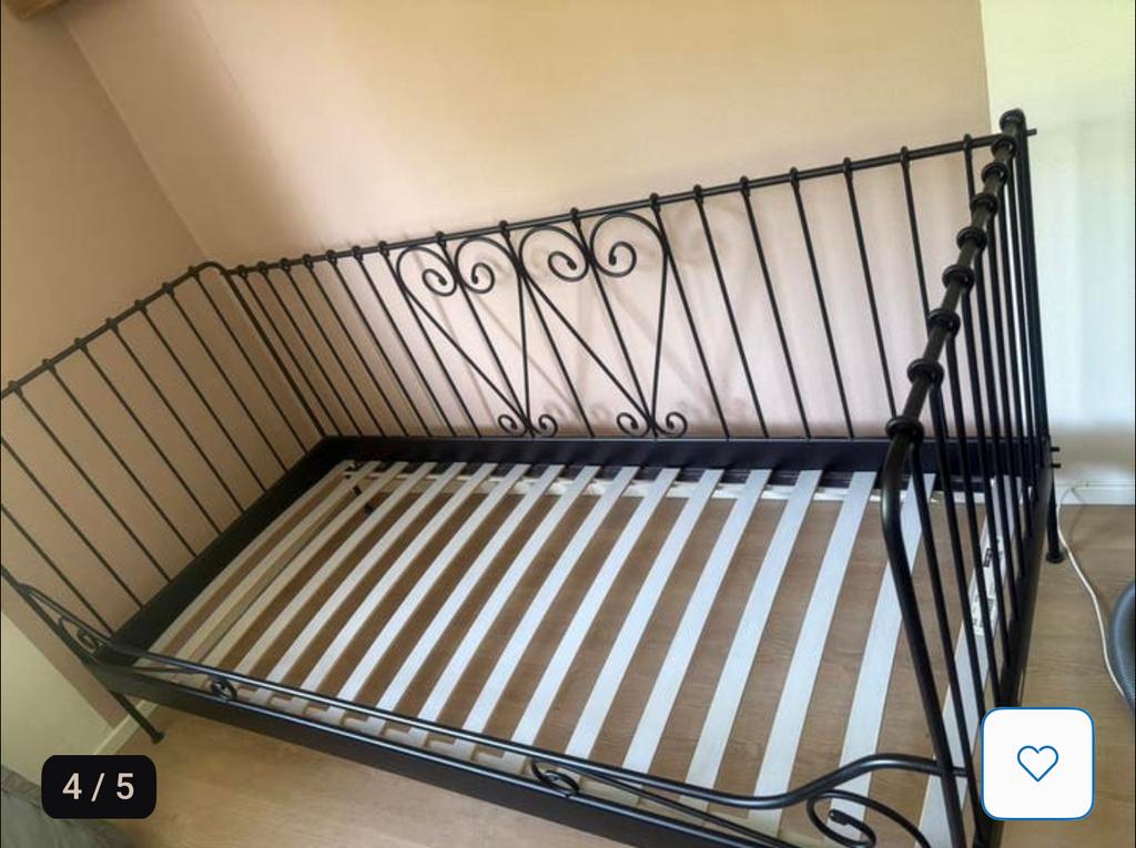 Ikea metaal bedbank zwart, 90 cm, Zwart, Tweepersoons, Ophalen of Verzenden
