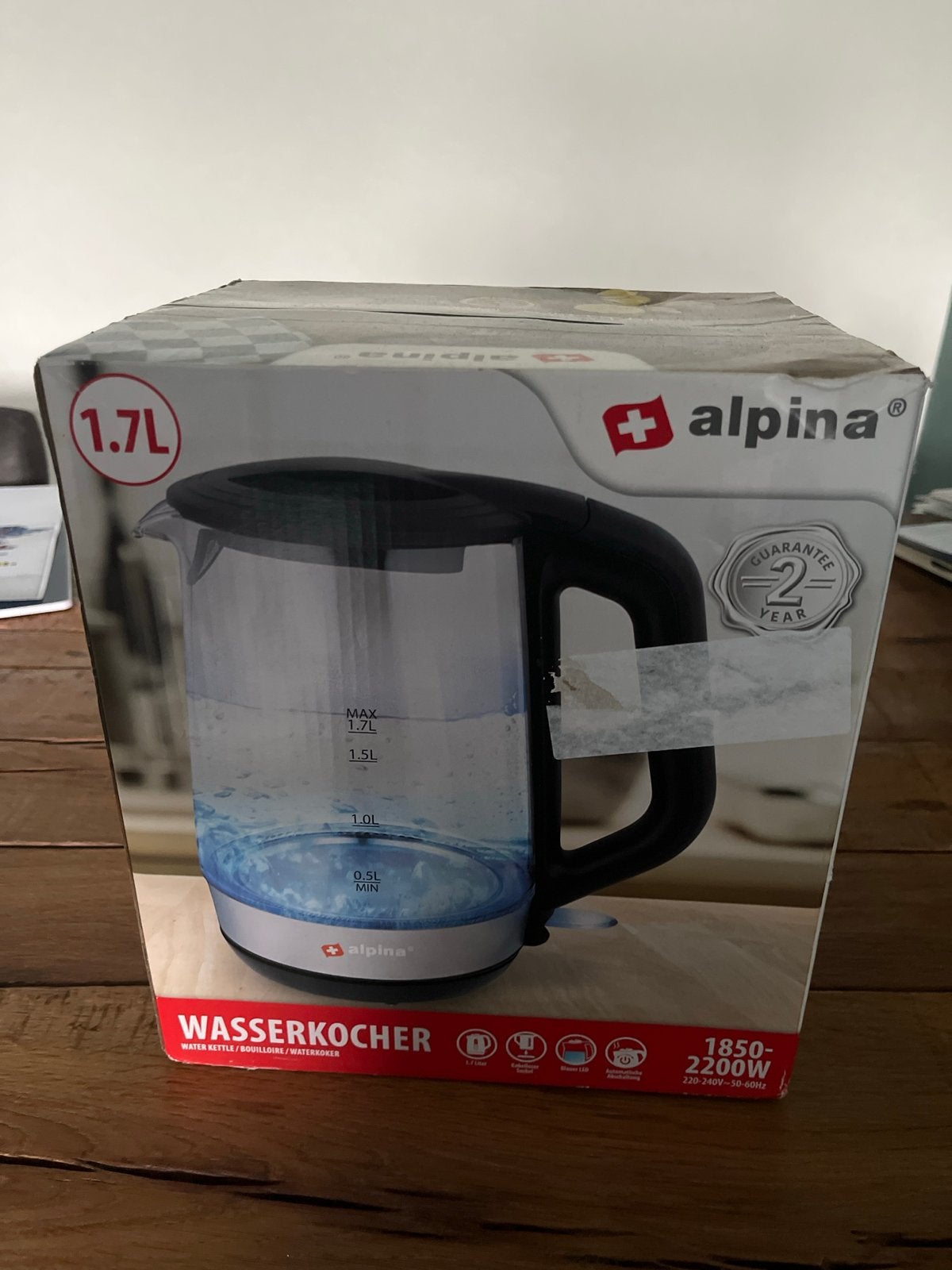 Alpina Waterkoker 1.7L - Nieuw in doos, Witgoed en Apparatuur, 1 tot 2 liter, Ophalen of Verzenden, Nieuw, Draadloos