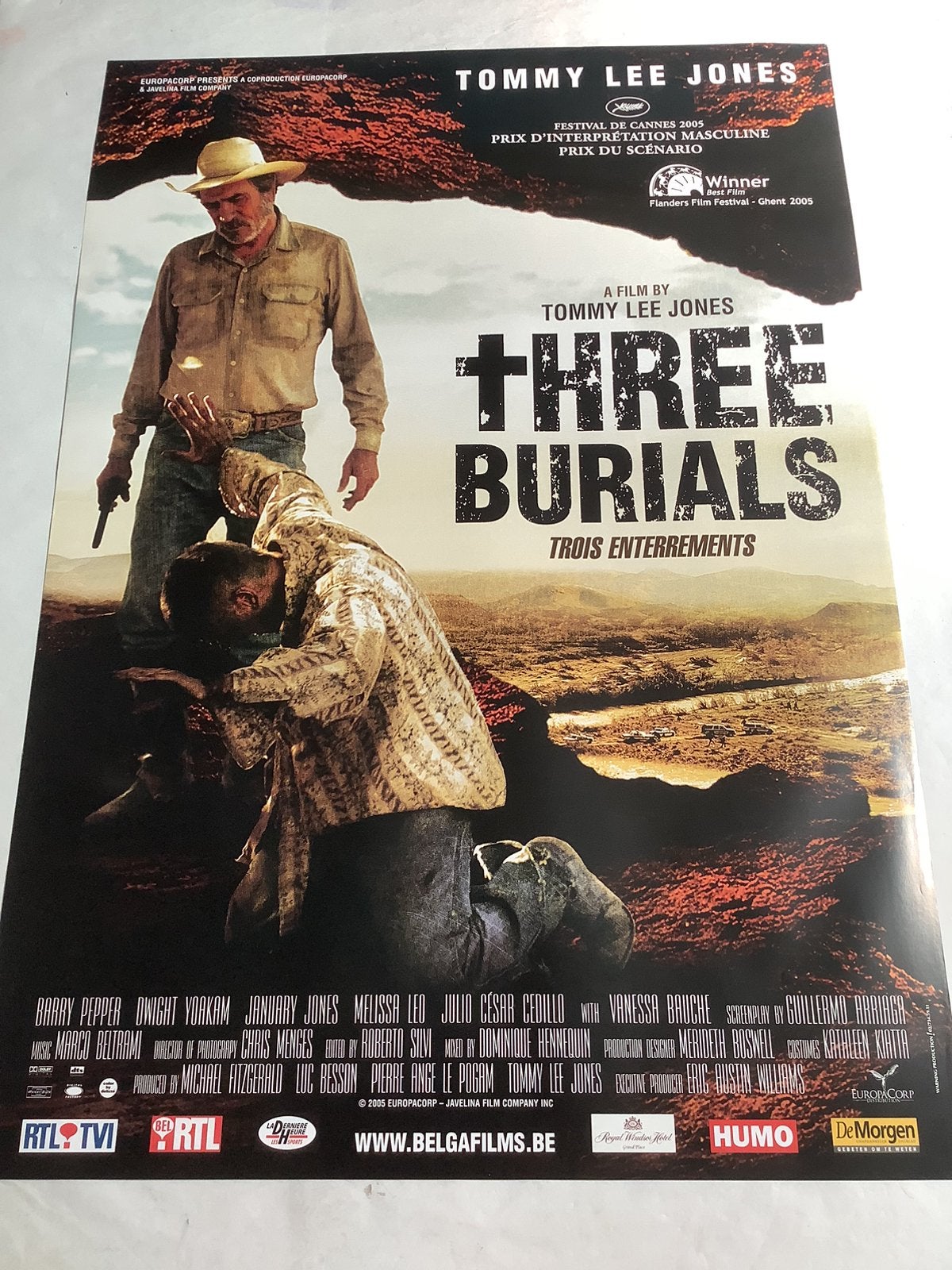 THREE  BURRIALS   FILMPOSTER   70-100 cm, Verzenden, Zo goed als nieuw, Deurposter of groter, Film en Tv