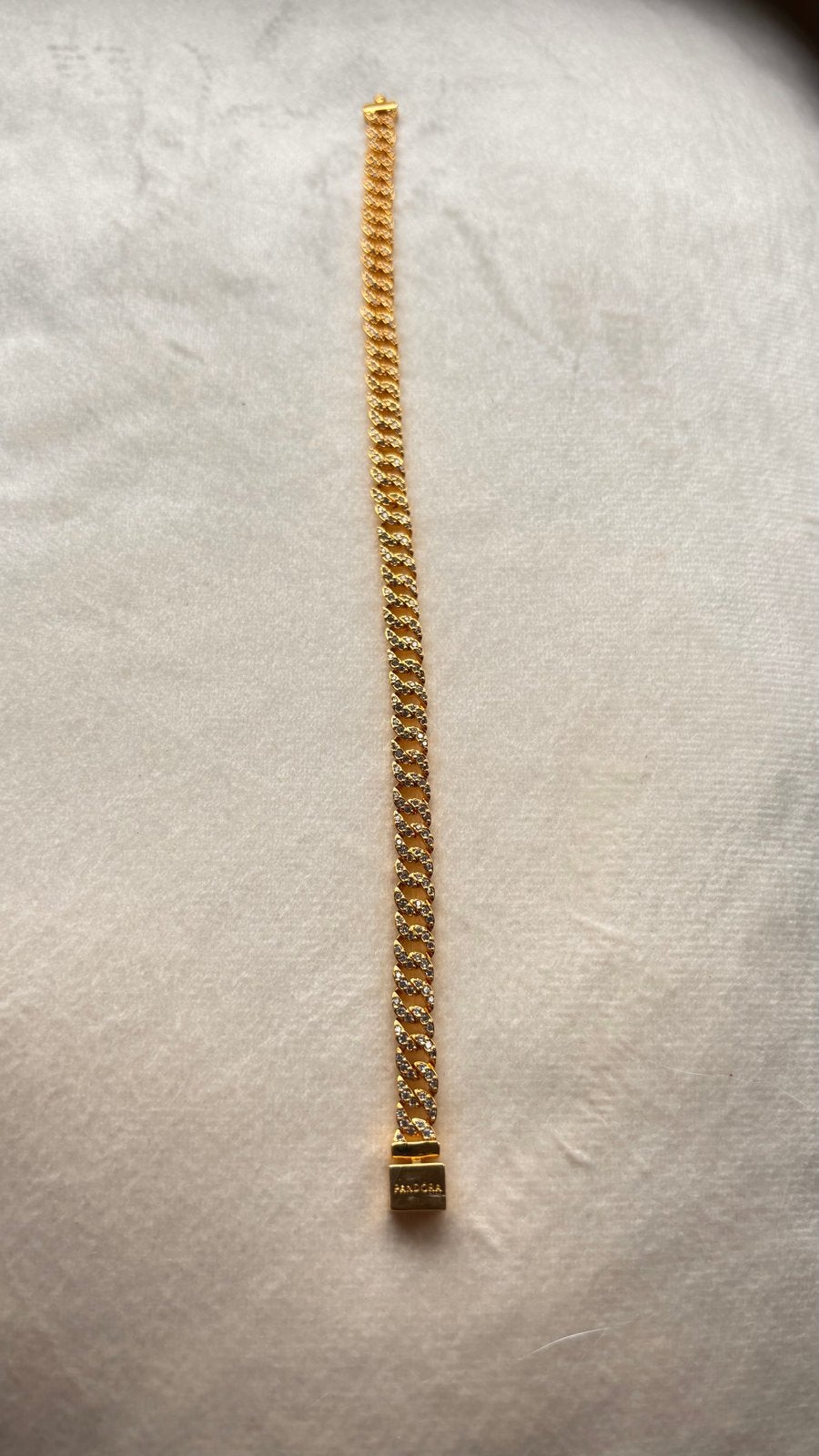 Pandora 14k verguld gouden armband met zirkonia, Ophalen of Verzenden, Zo goed als nieuw, Goud, Met kristal